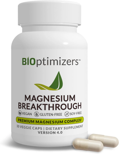BIOptimizers Magnesium Breakthrough Supplement 4.0-7 Forms of Mg: Glycinate, Malate, Citrate, and More - Natural Support for Sleep and Cognitive Function - 60 Capsules- Calming Vitamins Complex